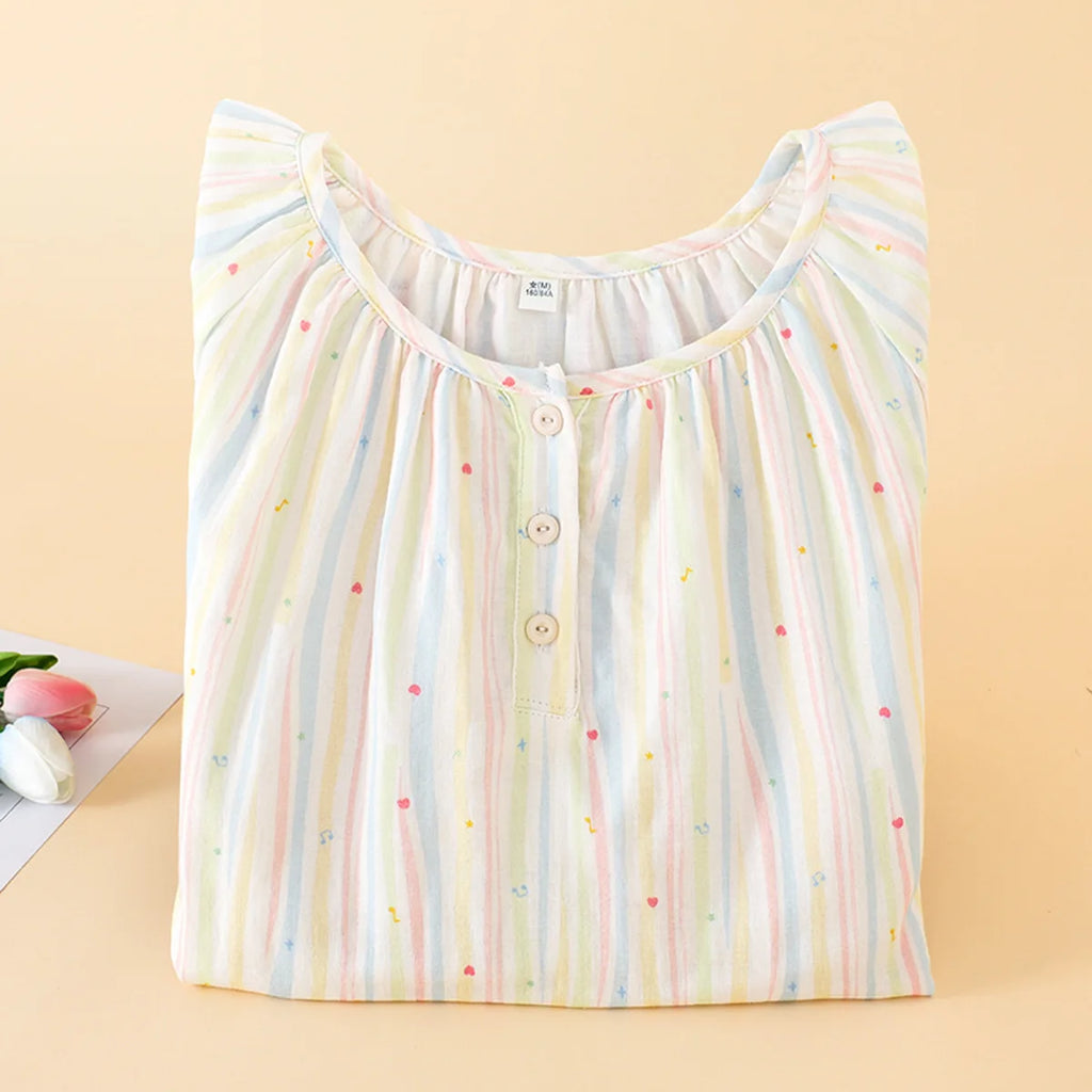 Sleeping Nightdress for Women Thin Cotton Homewear Colorful Striped Printed Pink Color Girls' Home Clothes Women Nightwear