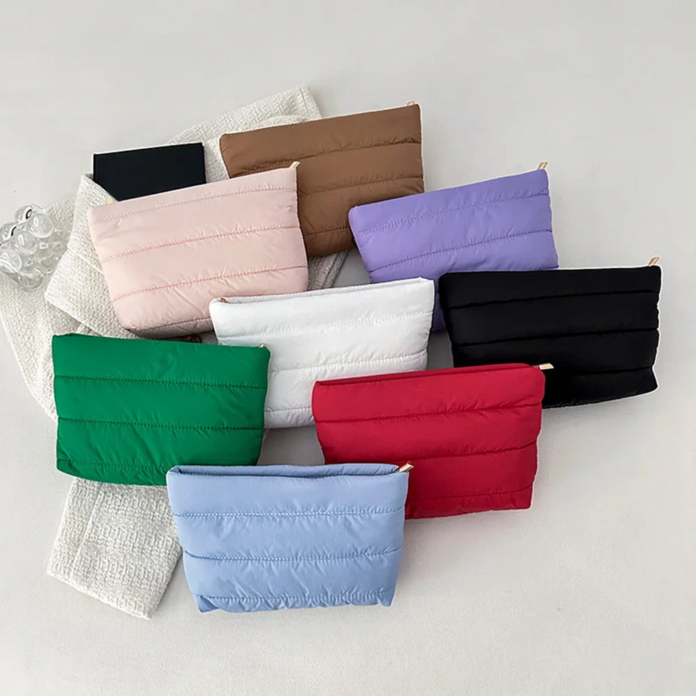 Fashion Cosmetic Bag for Women Cute Puffer Makeup Clutch Solid Toiletry Organizer Pouch Storage Pouches for Organization
