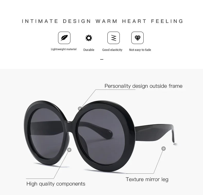 Oversized Round Sunglasses Women Men Luxury Brand Big Frame Sun Glasses Goggles Large Shades Unisex Riding Eyeglasses