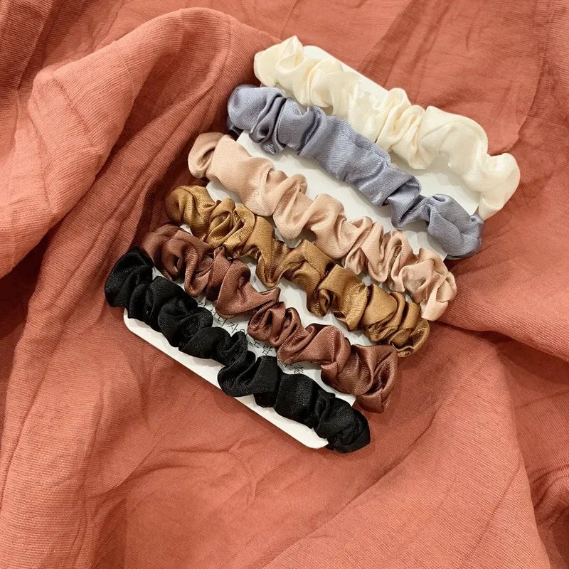 6Pcs/Set Satin Silk Hair Scrunchies for Women Girls Trendy Elastic Silk Hair Ties Solid Color Hair Accessories
