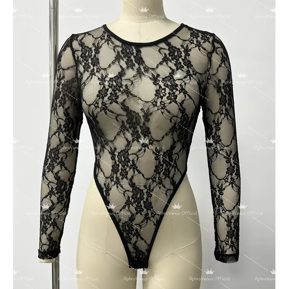 Sexy Lace Bodysuit T-Shirt 2-Piece Set Women's Fashion Lingerie Y2K Streetwear Outfit Casual Summer Clothes S-XXL