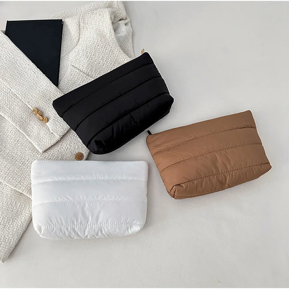 Fashion Cosmetic Bag for Women Cute Puffer Makeup Clutch Solid Toiletry Organizer Pouch Storage Pouches for Organization