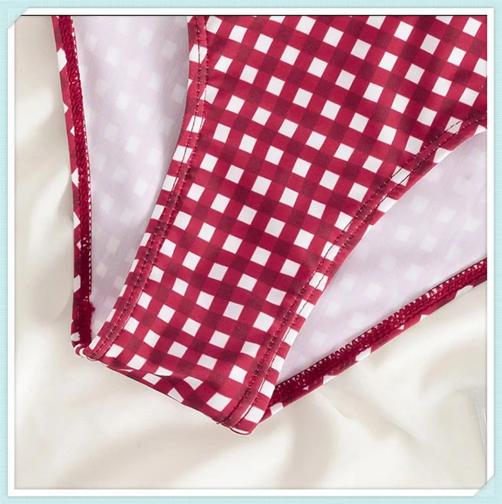 High Waist Bikinis 2026 Women Gingham Printed Swimwear Female Sexy Straped Swimsuit Female Padded Bathers Bathing Suit Beachwear