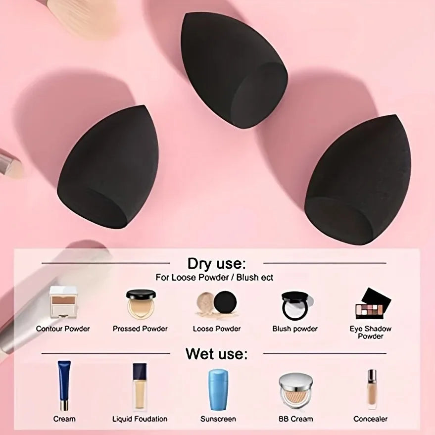 3 Pcs Black Beauty Sponge Set - Water-Activated Expanding Makeup Sponges, Ultra Soft Blending Eggs for Foundation, Concealer & P