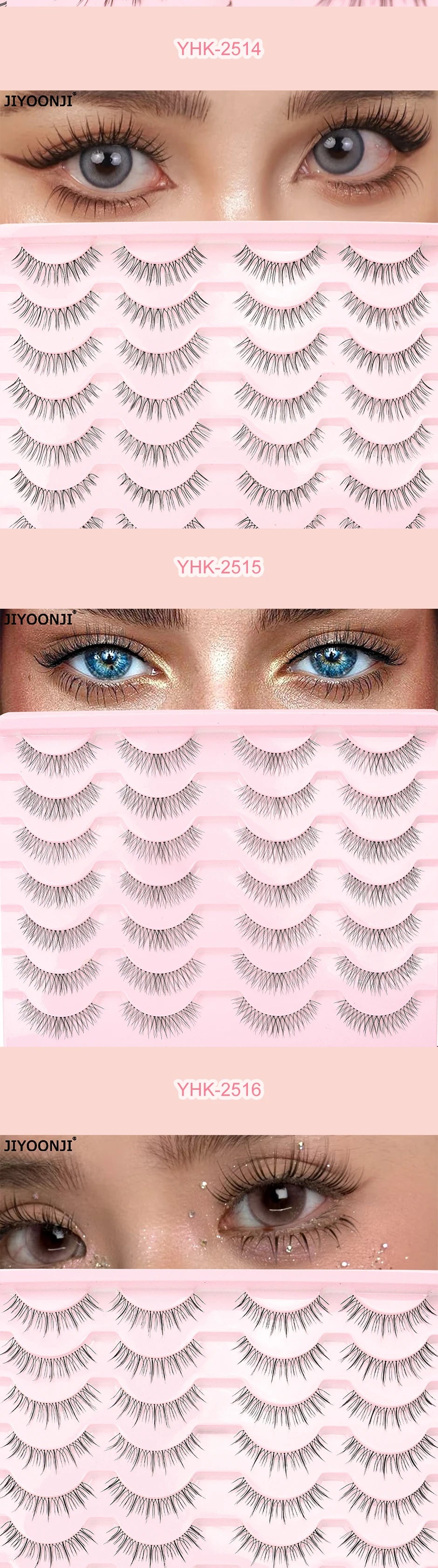 14 Pairs of Natural False Eyelashes in U-shaped Female Group Design with Transparent Band Design and Korean Cartoon Eyes and Han