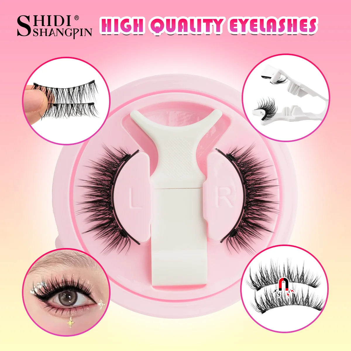1 Pair Magnetic Lashes For Eye With Winged Ends Soft Reusable Magnetic Eyelashes Natural Look 3D False Lashes Makeup With Tool