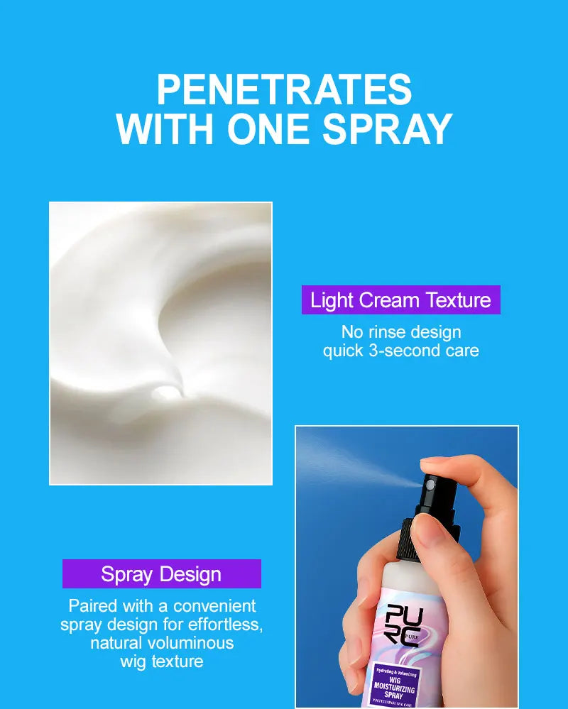 PURC Wig Leave-In Hair Conditioner Spray Moisturizing Keratin Smoothing Repair Frizz Damaged Hair Care 100ml/3.38 fl.oz