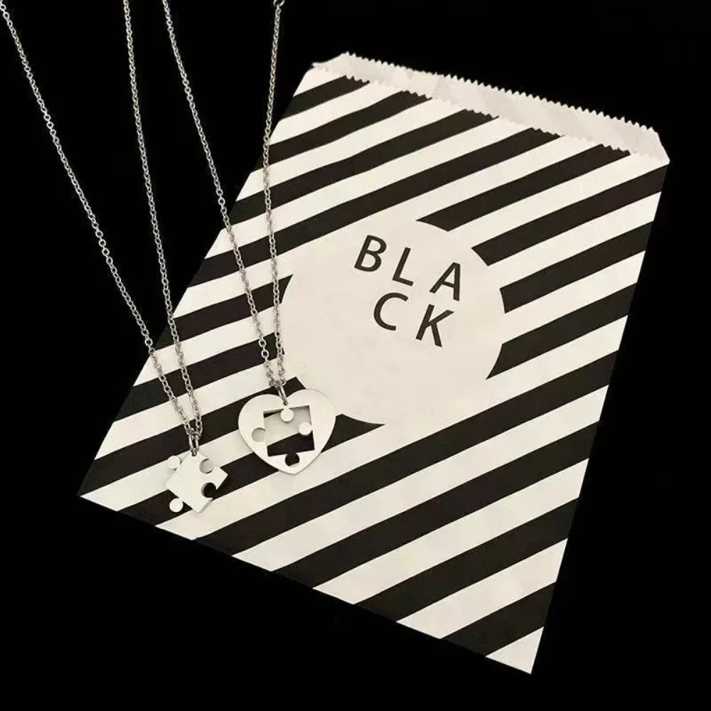 2pcs Couple Lock Key Heart Puzzle I Love You Pendant Couple Necklace Pendants Necklaces for Lovers Valentine's Day Jewelry Gifts