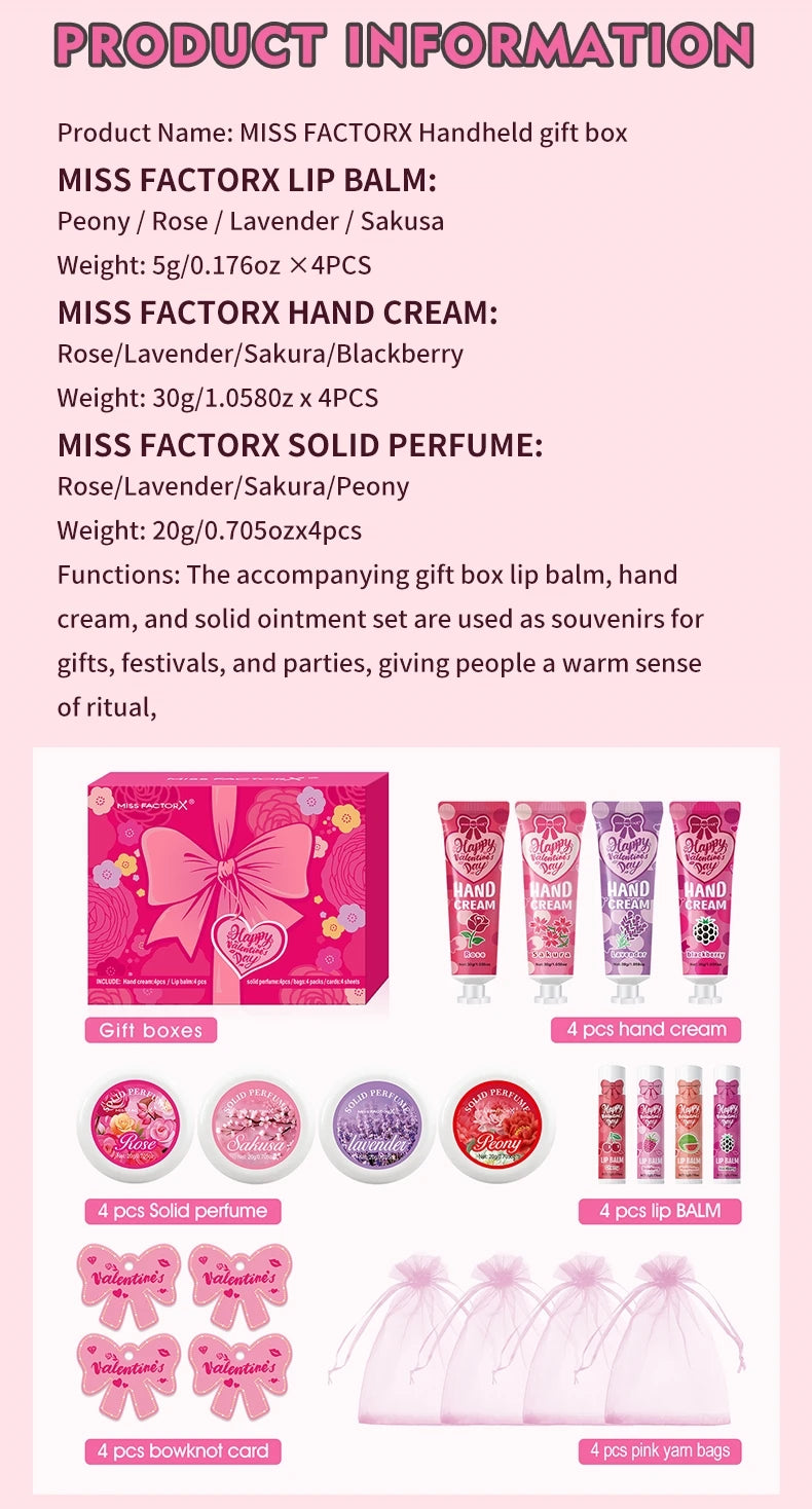 Gift sets 20PCS/box bulk thank you gifts assembly distribution lip balm hand cream perfume pink gift bag and bow card