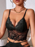 Women's classic black lace camisole crop top, a sexy and stylish bra-style tank top with adjustable straps. Can be worn alone or