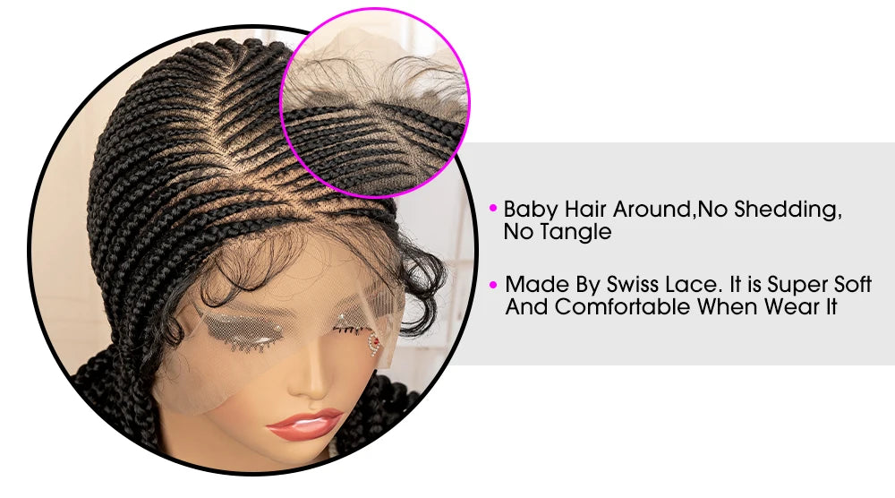 Full Lace Braided Wig with Curly Ends Synthetic Cornrow Braids Wig for Black Women Lace Frontal Afro Knotless Braiding Wigs