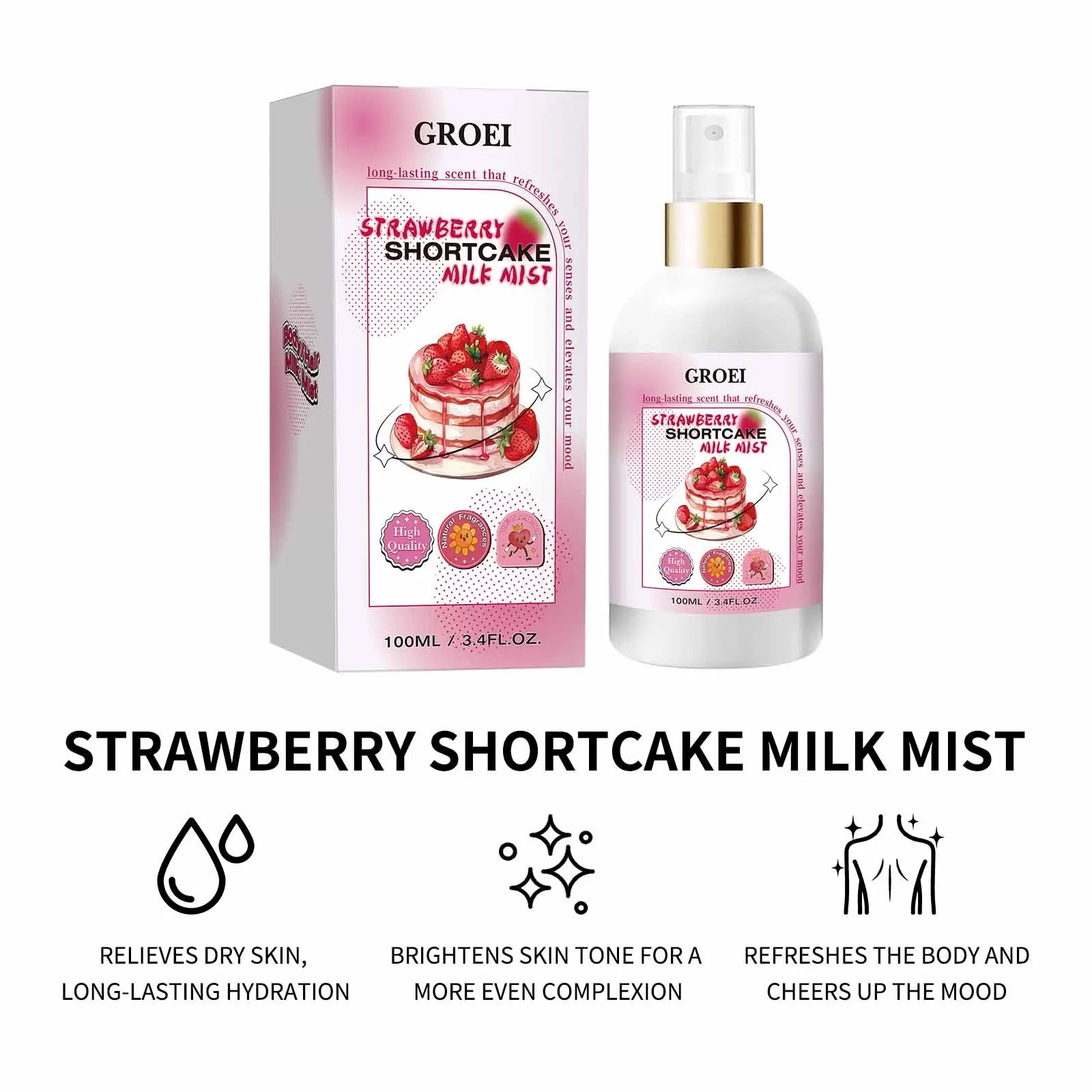 100ml Body Spray Strawberry Shortcake Milk Mist Long Moisturizing Brightening Soothing Body Increase Elasticity Firming Sprsy
