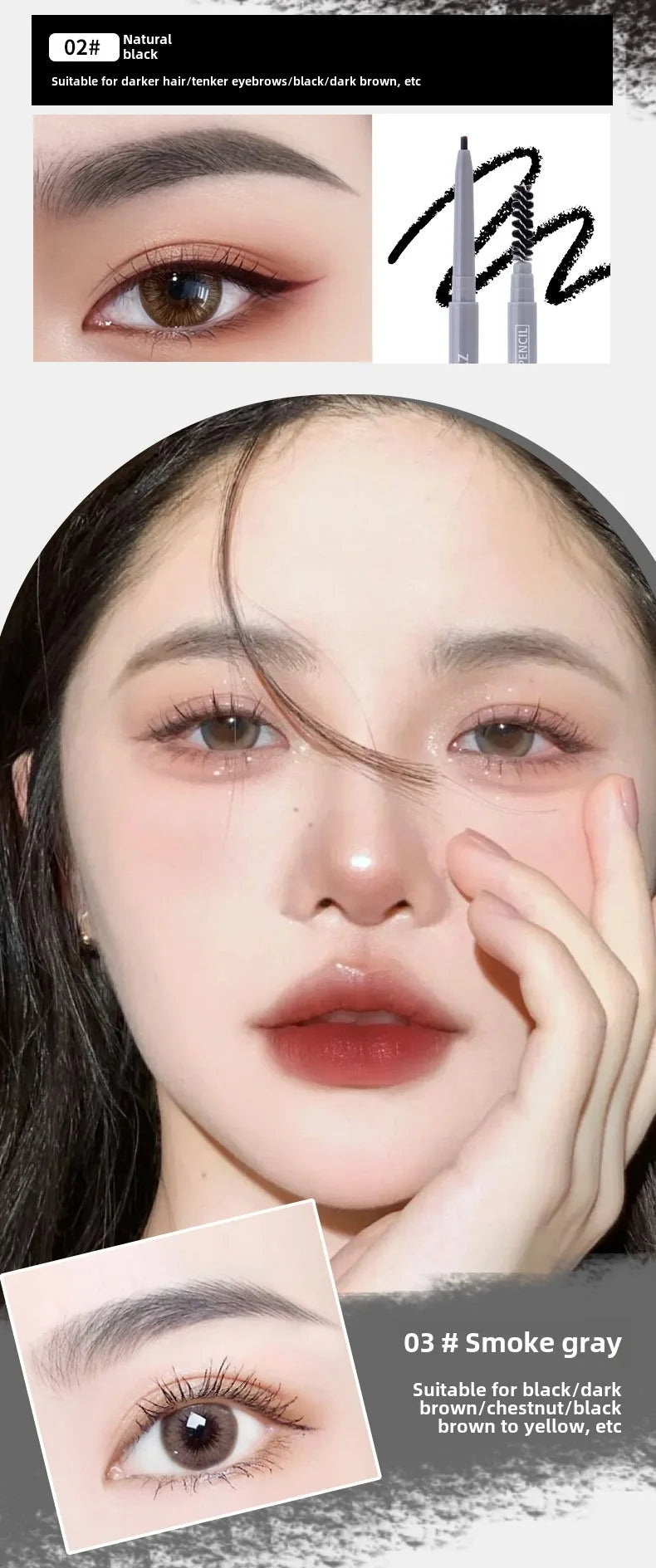 Double-headed eyebrow pencil, long-lasting and non-smudged fine-headed eyebrow pencil for students with exquisite eye makeup