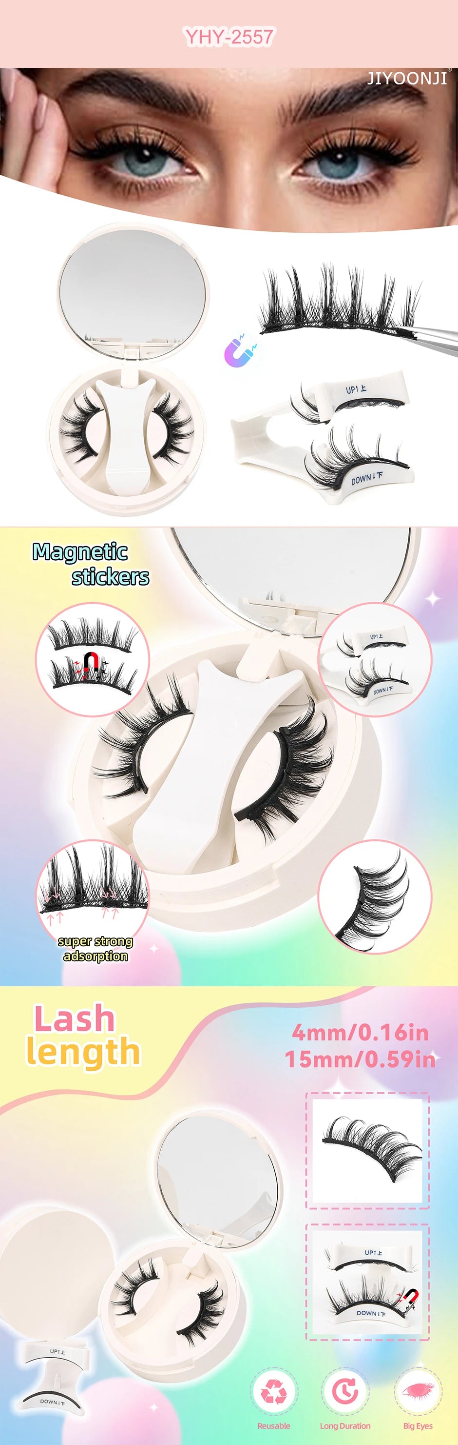 Magnetic Eyelashes with Applicator 1 Pairs Natural Look Magnetic Lashes No Glue Needed Reusable Eyelashes Soft with Applicator
