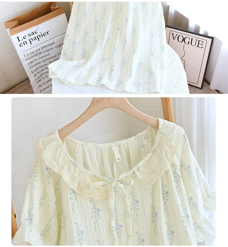 Summer Cotton Nightgown Fresh Round Neck Women's Home Wear Loose Thin Sleepwear Dress Night Wear Lenceria Femenina