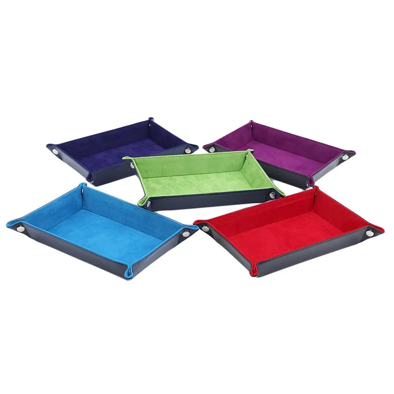 Earrings, Necklaces, Bracelets Jewelry Storage Tray Table Games Key Wallet Coin Trays Sundries Tray PU Leather Folding Dice Tray
