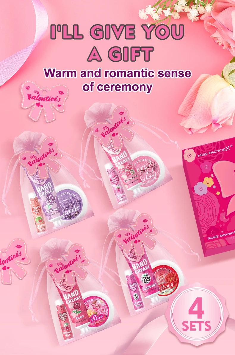 Gift sets 20PCS/box bulk thank you gifts assembly distribution lip balm hand cream perfume pink gift bag and bow card