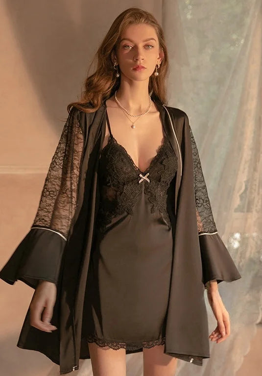GB50042 Night Dress Sleepwear Women Lace Robe Sets Lingerie Bridesmaid Gift Bathrobe Party Pajamas Nightgown Dressing