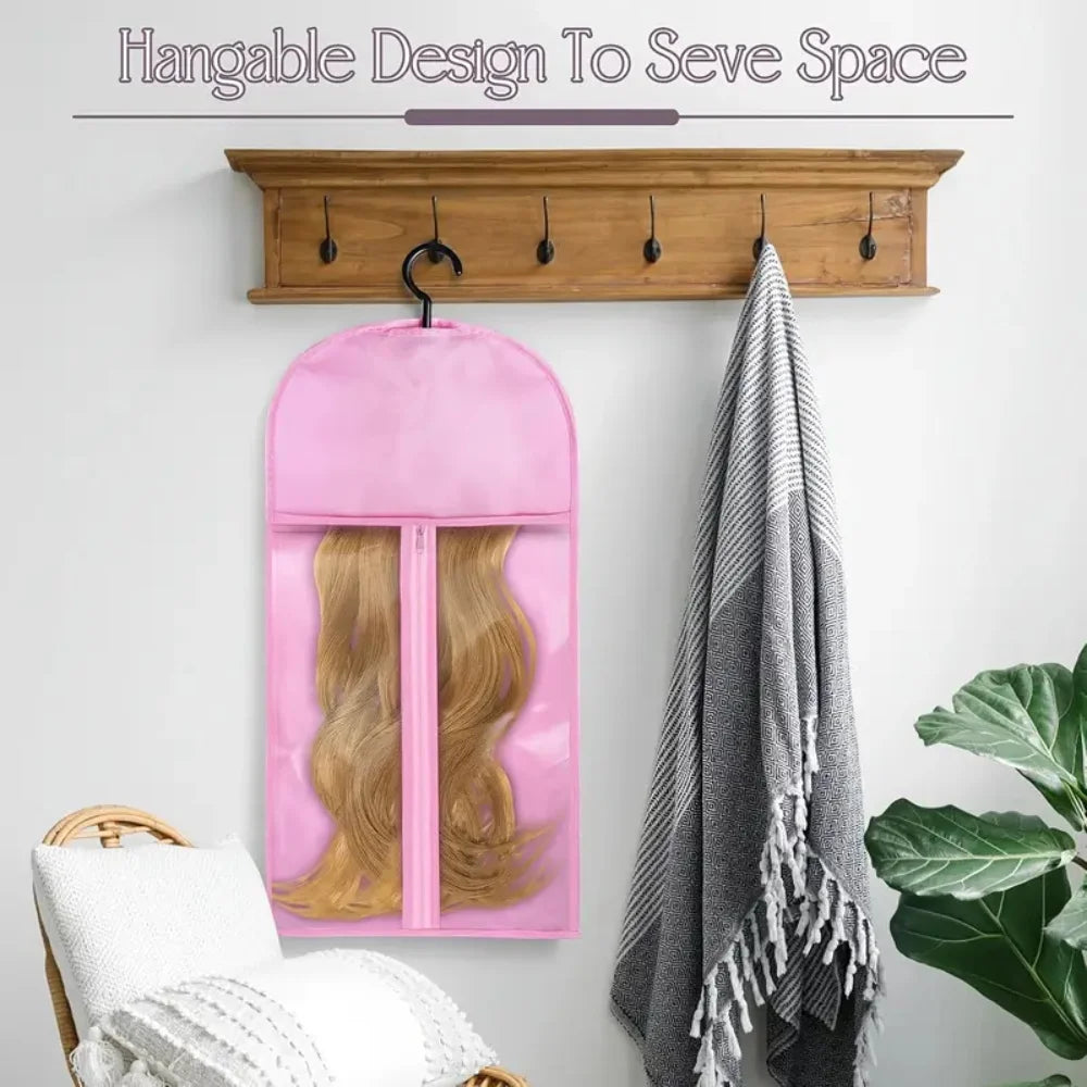6pcs Wig Storage Bags with Hangers-Durable Hair Extension Organizer for Multiple Wigs & Accessories, Transparent Design