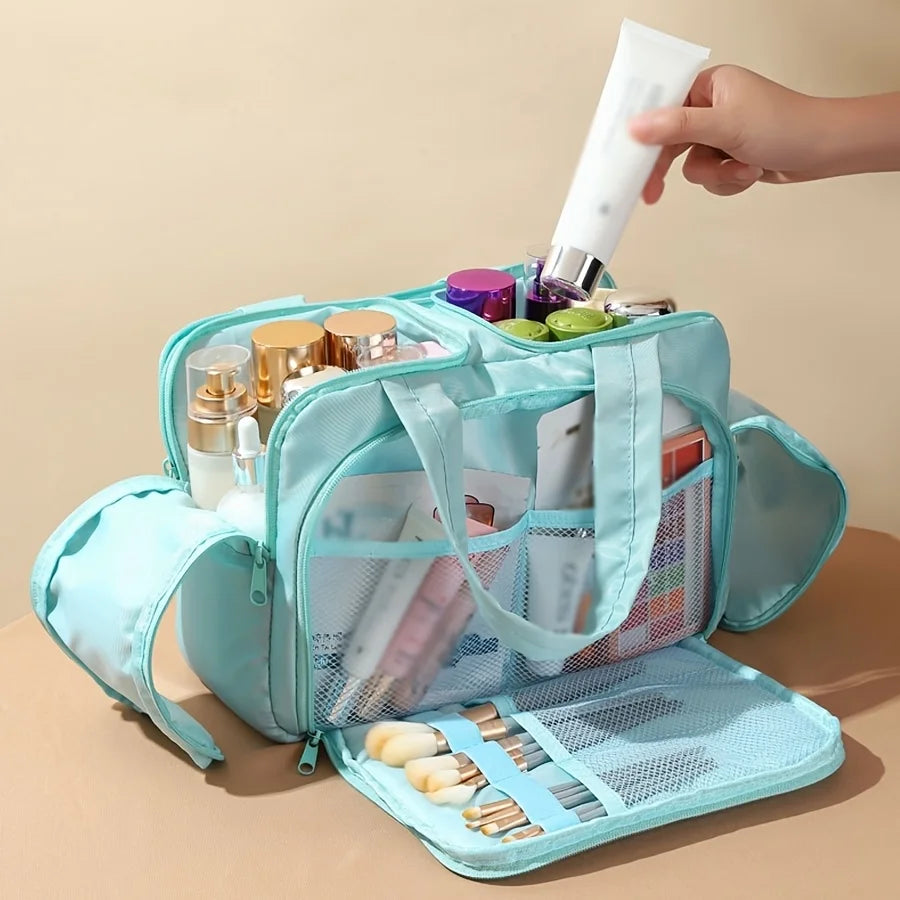 Large Capacity Quilted Makeup Bag-Portable Multi Functional Storage Bag,Layered Design, Durable Nylon,Ideal for Christmas Gifts