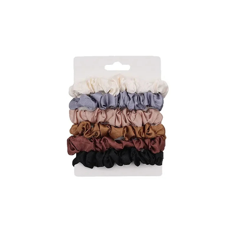 6Pcs/Set Satin Silk Hair Scrunchies for Women Girls Trendy Elastic Silk Hair Ties Solid Color Hair Accessories