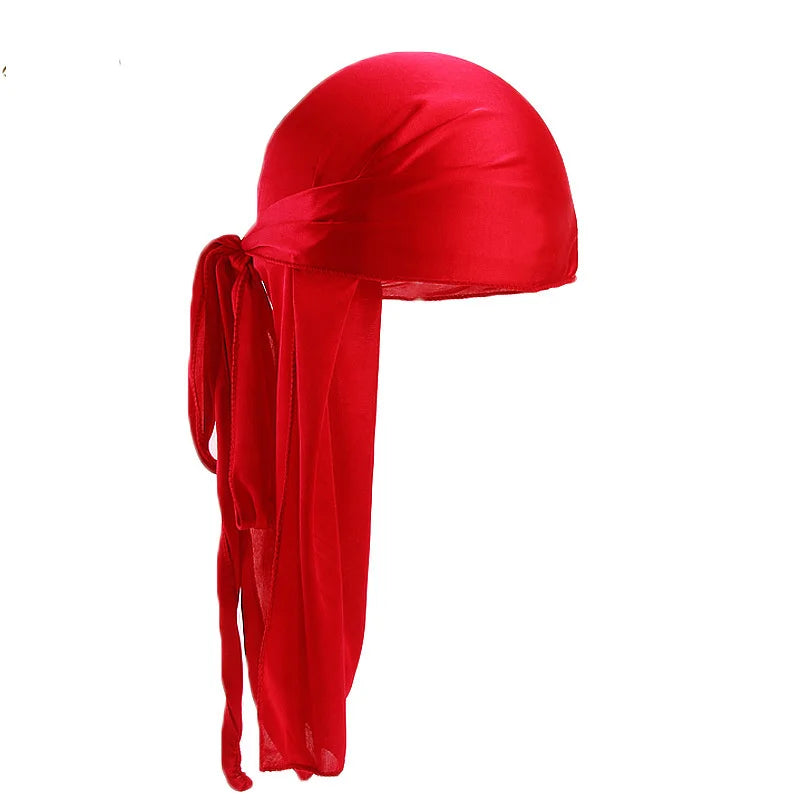 Men's Silky Turban Head Wrap Hat Wig For Men Women Satin Couple Biker Headwear Headband Hair Accessories Extra Long Tail
