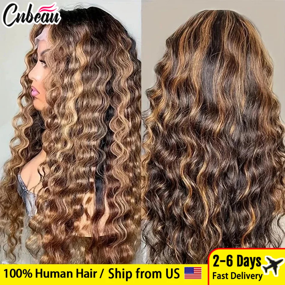 13x6/13X4 HD Lace Frontal Wig Honey Blonde Highlight Deep Wave Wigs 100%Human Hair Wig 13x4 Lace Front Human Hair Wigs For Women