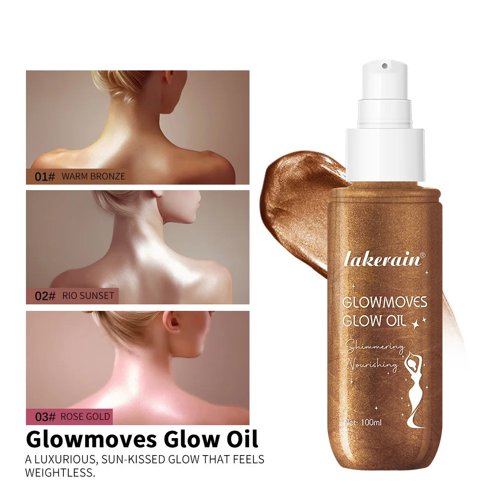Glowmotions Glow Body Oil 100ml Hydrating Softening Brazilian Shimmer Bronze Non-Greasy Non-Sticky Formula for Beachside Party
