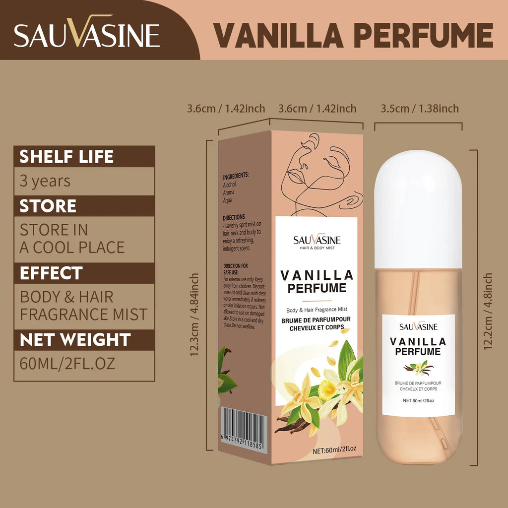 2.03Fl Oz Vanilla Body Mist Vanilla Hair and Body Perfume Mist for Women & Men Long-Lasting Fragrance Body Spray for Gifts