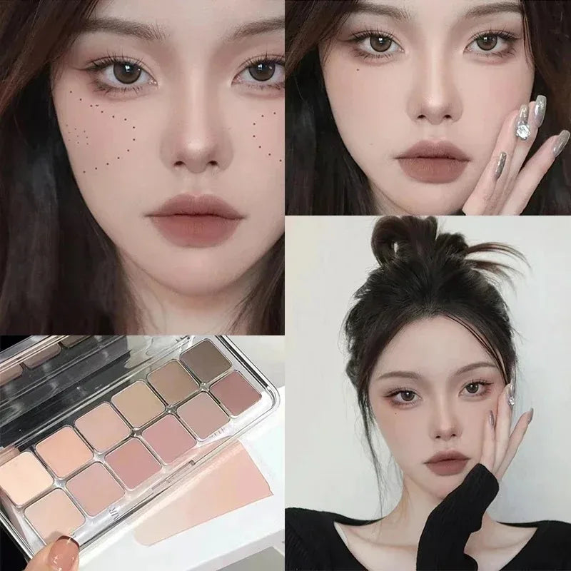 12-color low-saturation earthy pink-purple eyeshadow palette | Matte, pearlescent, and glitter textures | High color payoff