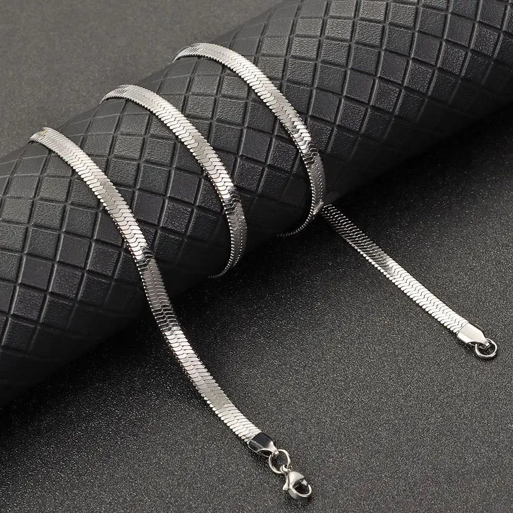 Stainless Steel Flat Snake Link Chain Herringbone Choker Necklace Waterproof Filmy Snake Chain Simple Clavicle Necklace Jewelry