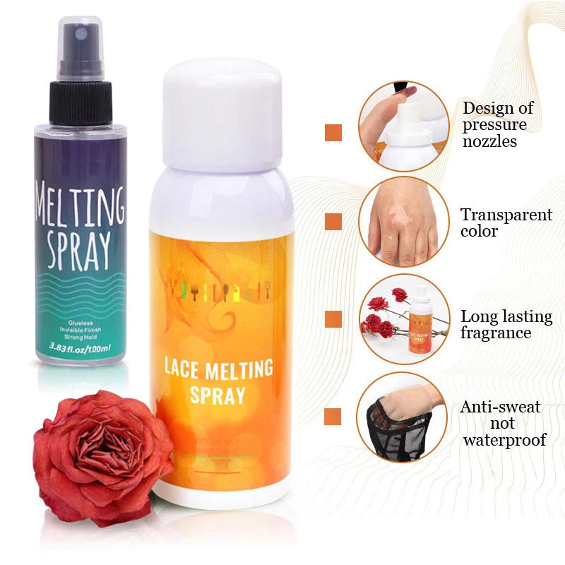 Lace Melting Spray 100Ml Dry Fast Lace Hold Wig Glue Spray For Lace Front Wigs Daily Use Quick Weave Wear Lace Melted Spray
