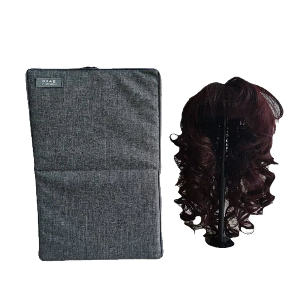Wig Storage Box For Toupee Closure Frontal Hand Carry Wig Bag With Head And Stand Wig Packaging Box Grey