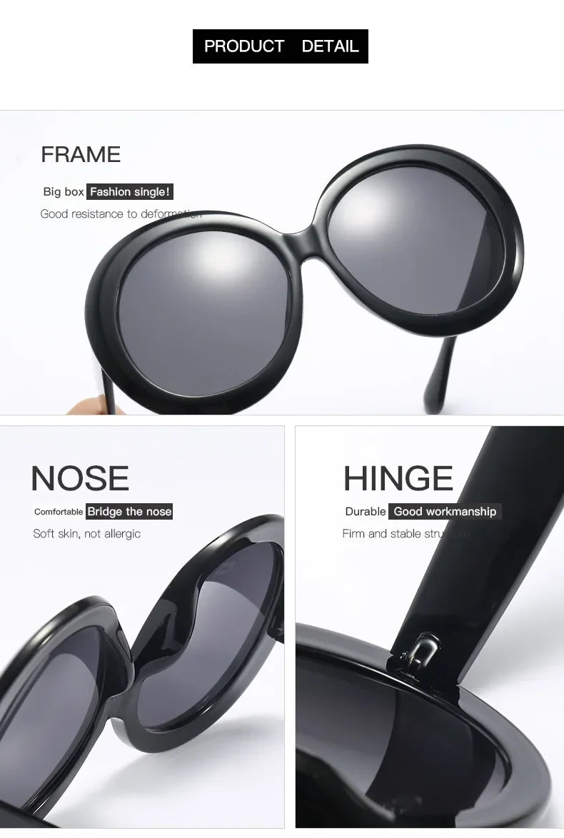Oversized Round Sunglasses Women Men Luxury Brand Big Frame Sun Glasses Goggles Large Shades Unisex Riding Eyeglasses