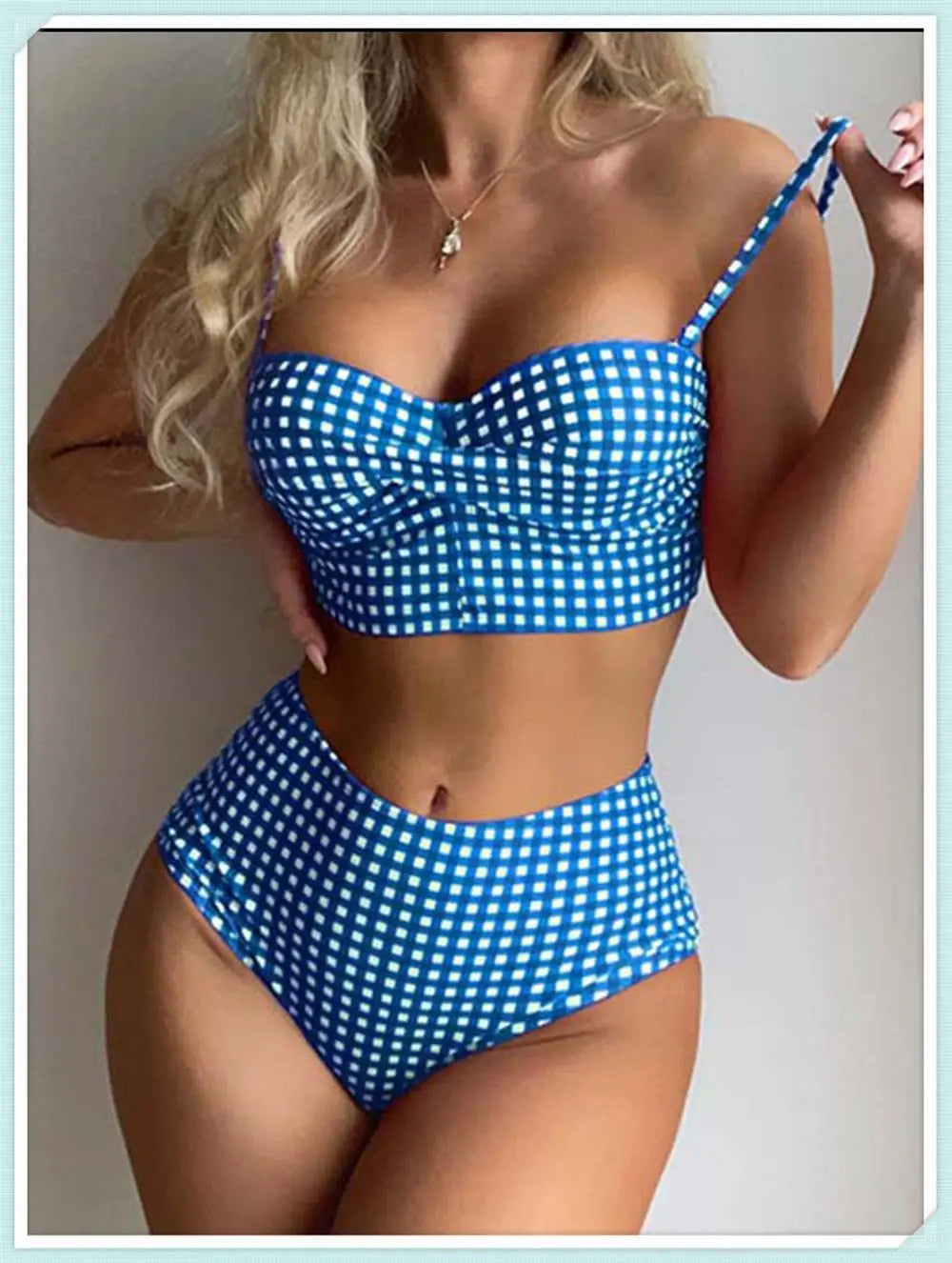 High Waist Bikinis 2026 Women Gingham Printed Swimwear Female Sexy Straped Swimsuit Female Padded Bathers Bathing Suit Beachwear
