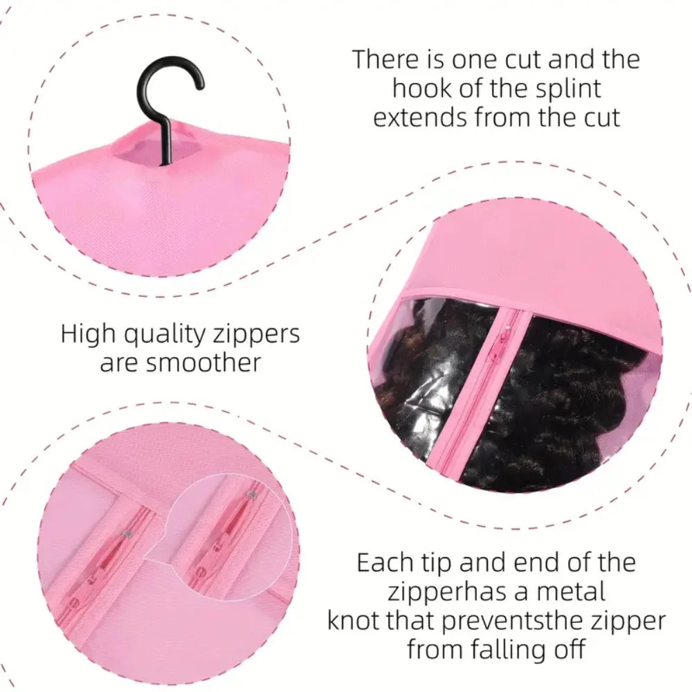 6pcs Wig Storage Bags with Hangers-Durable Hair Extension Organizer for Multiple Wigs & Accessories, Transparent Design