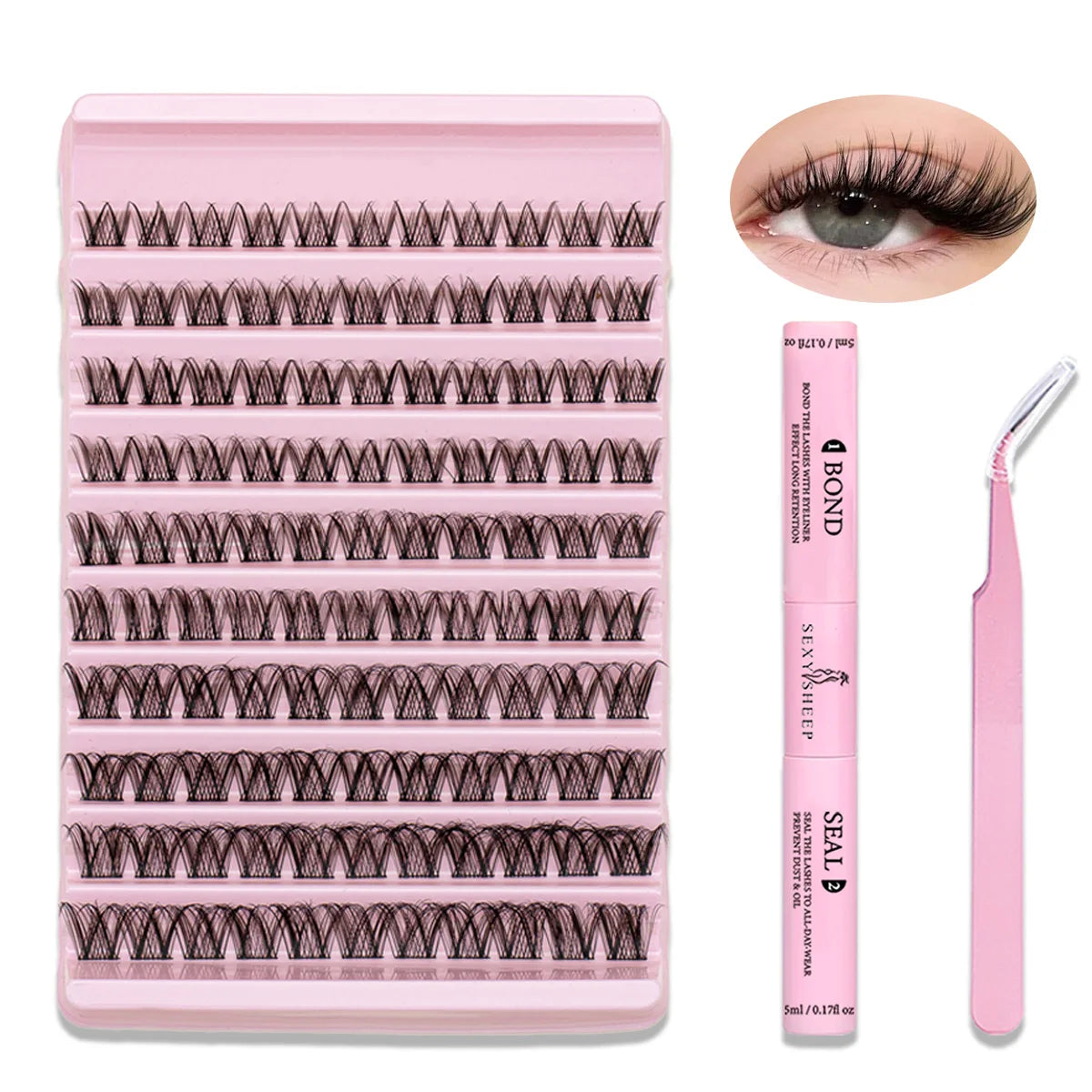 Lash Extension Kit DIY Lash Clusters Kit 8-16mm Individual Lashes Kit with Lash Bond and Seal Lash Tweezers for Self Use