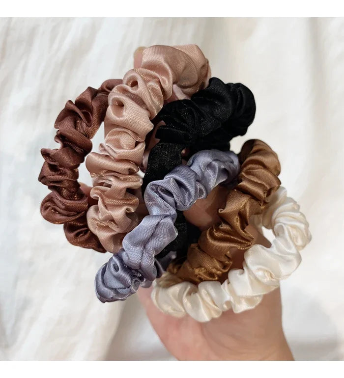 6Pcs/Set Satin Silk Hair Scrunchies for Women Girls Trendy Elastic Silk Hair Ties Solid Color Hair Accessories