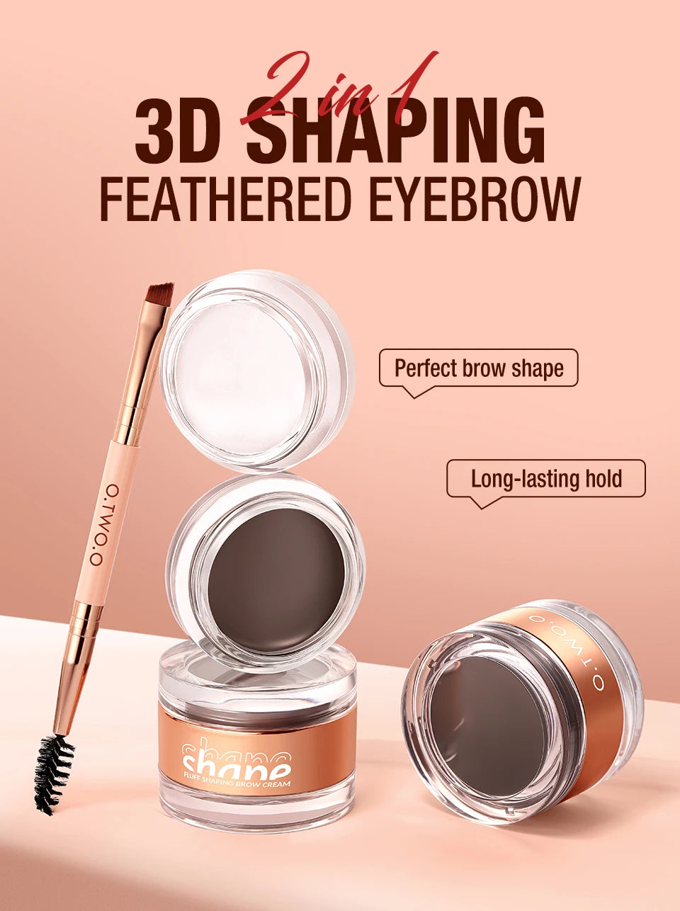 O.TWO.O Eyebrow Pomade 2-in-1 Brow Gel Wax Waterproof Long Lasting Creamy Texture Eye Brow Tint Enhancer Cosmetic Makeup