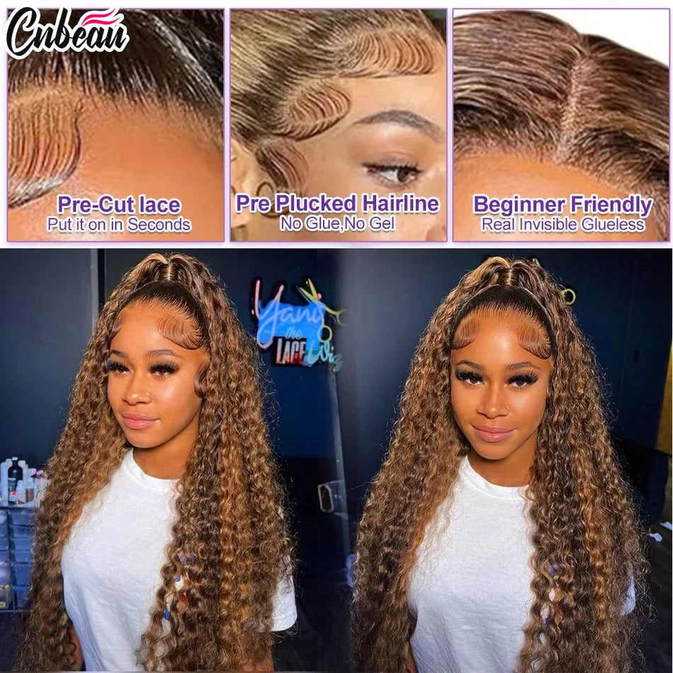 13x6/13X4 HD Lace Frontal Wig Honey Blonde Highlight Deep Wave Wigs 100%Human Hair Wig 13x4 Lace Front Human Hair Wigs For Women
