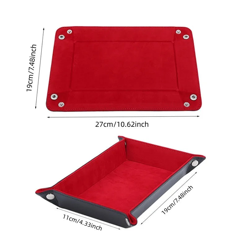 Earrings, Necklaces, Bracelets Jewelry Storage Tray Table Games Key Wallet Coin Trays Sundries Tray PU Leather Folding Dice Tray