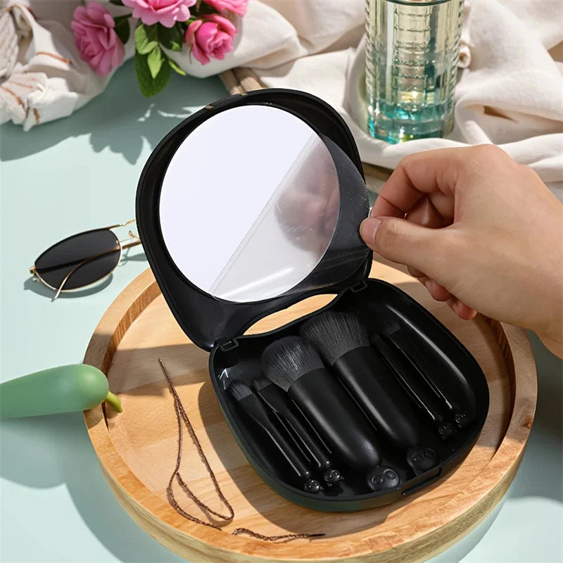 6Pcs Mini Travel Makeup Brushes Set with Mirror Cat Storage Box Travel Makeup Brushes Set Cosmetic Powder Blush Blending Brushes