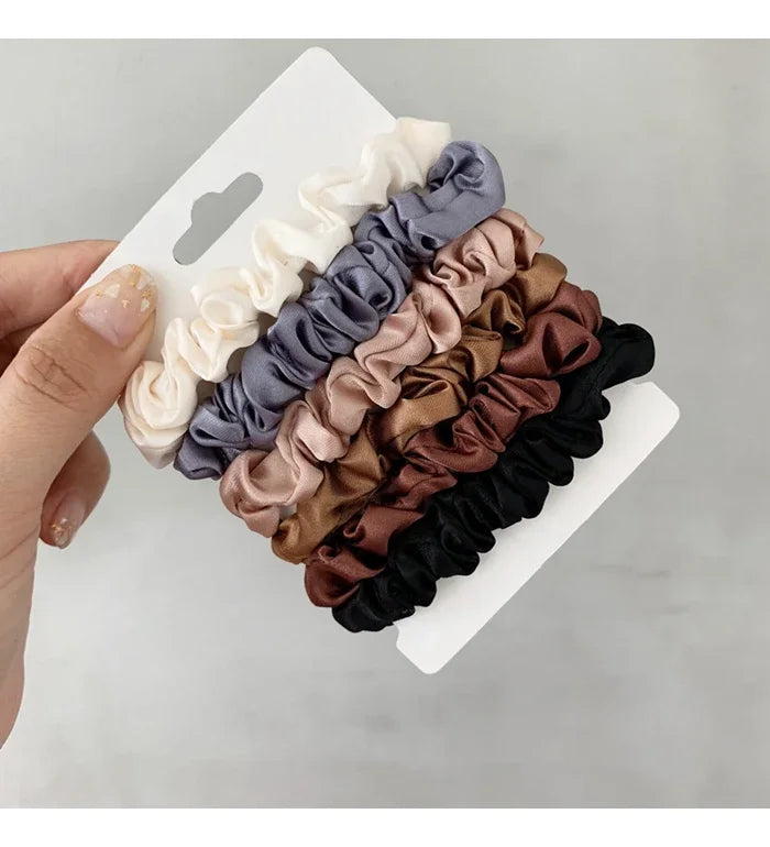 6Pcs/Set Satin Silk Hair Scrunchies for Women Girls Trendy Elastic Silk Hair Ties Solid Color Hair Accessories