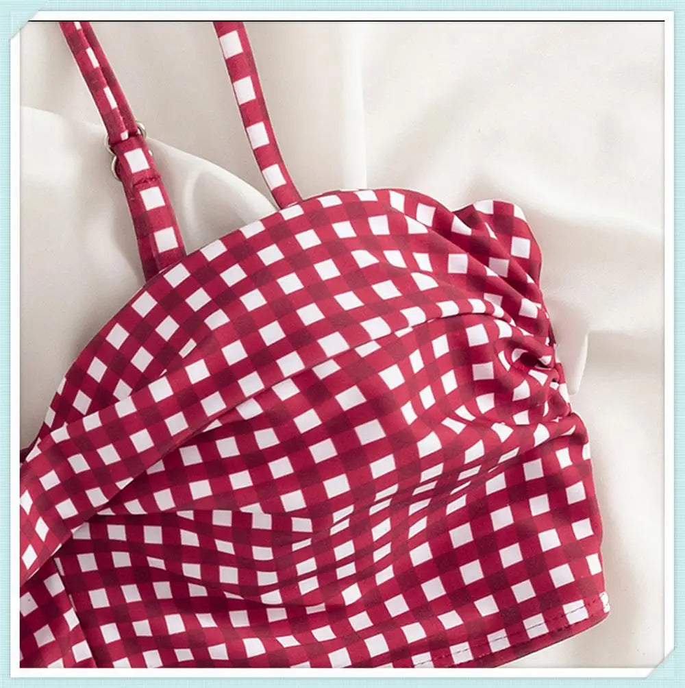 High Waist Bikinis 2026 Women Gingham Printed Swimwear Female Sexy Straped Swimsuit Female Padded Bathers Bathing Suit Beachwear