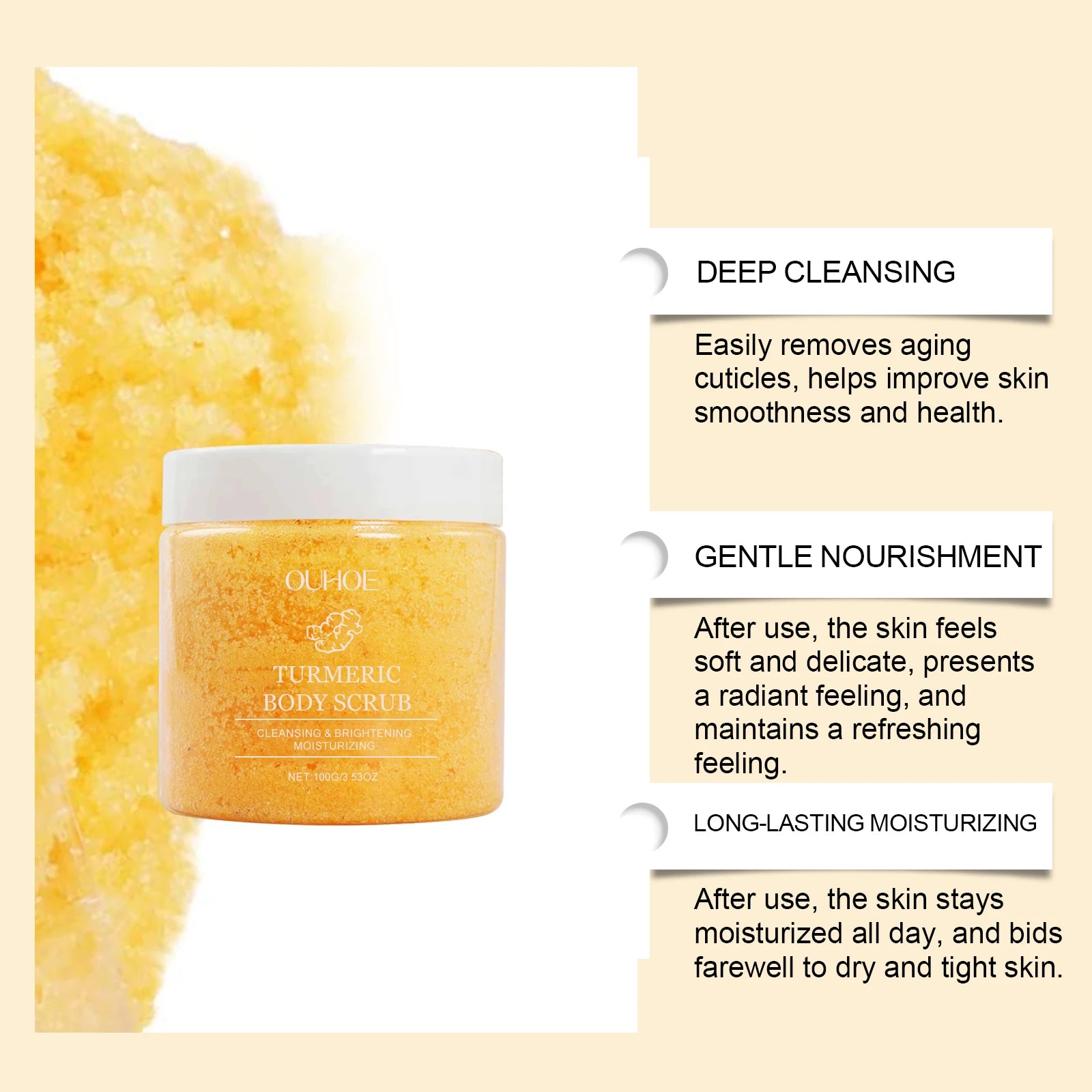 Turmeric Body Scrub Soften Cutin Smooth Skin Moisturizing Brightening Sea Salt Exfoliating Pore Cleaning Lighten Dark Spots Acne