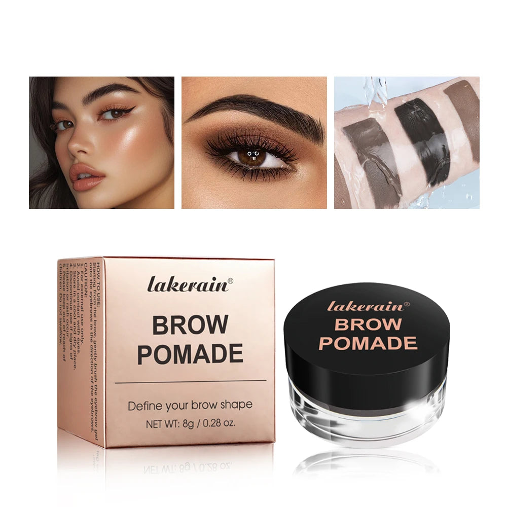 Lakerain Brow Pomade with Dual-Ended Brush Long-Lasting Waterproof Sweatproof Natural Smooth Eyebrow Brow Pencil Makeup