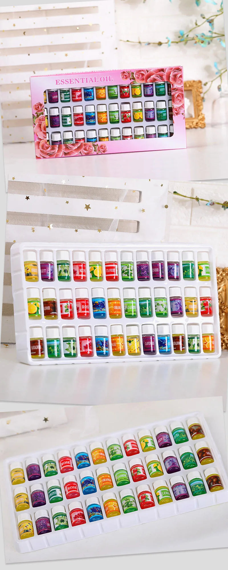 36*3ml Essential Oils Aromatherapy Lavender Rose Mix Oils Water-soluble Oil Humidifier Room Fragrance Essential Aroma Diffuser