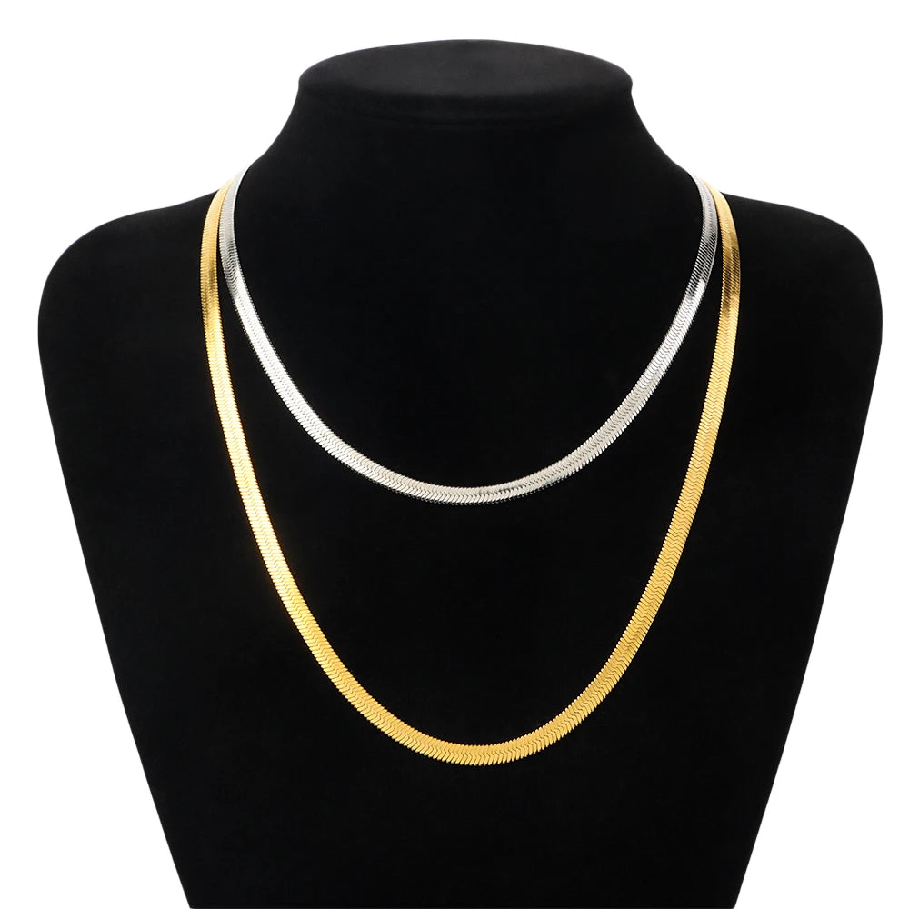Stainless Steel Flat Snake Link Chain Herringbone Choker Necklace Waterproof Filmy Snake Chain Simple Clavicle Necklace Jewelry