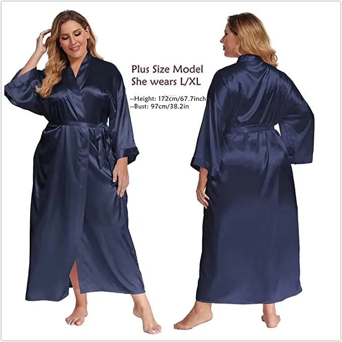 Bathrobe Women Extra Long Sleepwear Robes Silky Robe Charming Night Robe Lengthened Casual Sleepwear Robes Homewear Kimono Robe
