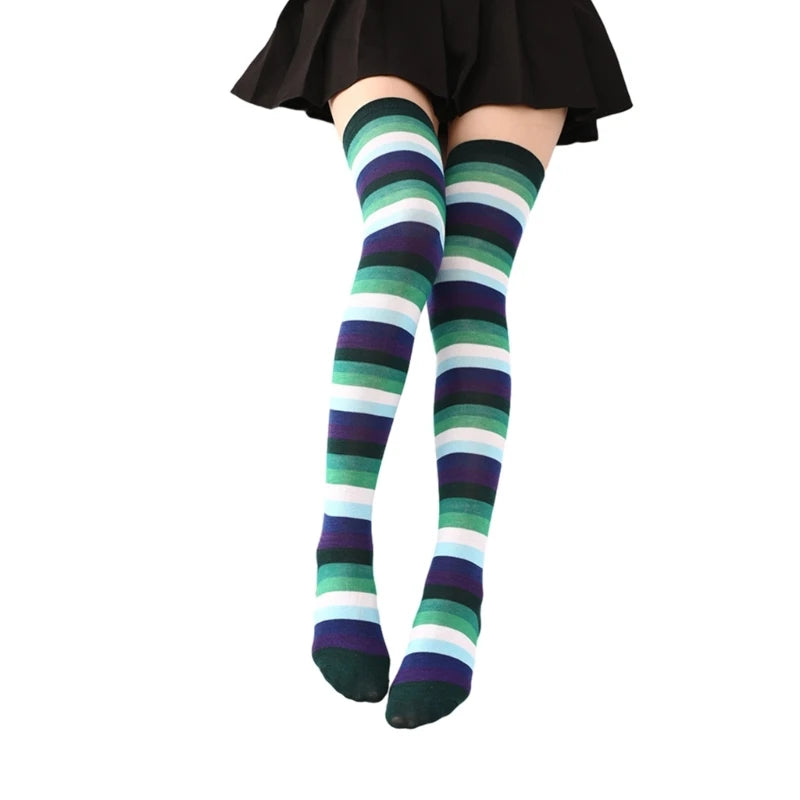 Thigh High Socks Long Boot Stockings Gifts Women Over Knee High Socks Fashion Colorful Striped Stockings